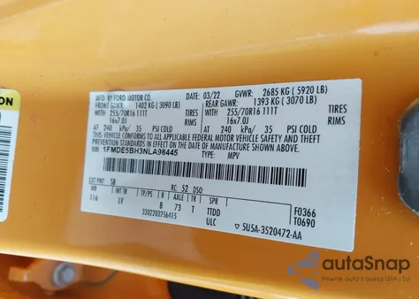 2022 Ford Bronco from USA, damaged, VIN 1FMDE5BH3NLA98445